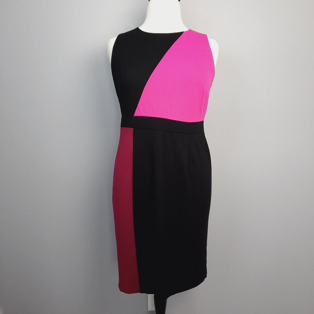 Lane Bryant Black Pink Burgundy Red Colorblock Sleeveless Sheath Dress size 14